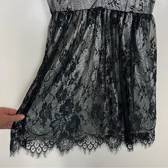 Francesca’s Lace Metallic V Neck Mini Dress Small Witchy Grunge Whimsigoth Fairy - Picture 4 of 9